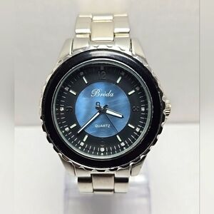 Mens Breda Watch 41mm Silver Tone Blue Mother Of Pearl Dial New Battery